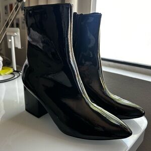 White Fox Black Satin Heels